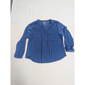 Chico's XL 16/18 Blue Shirt Classy Trendy Flowy Shirt Silky